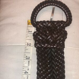 Dark Brown Braided Belt with Round Buckle